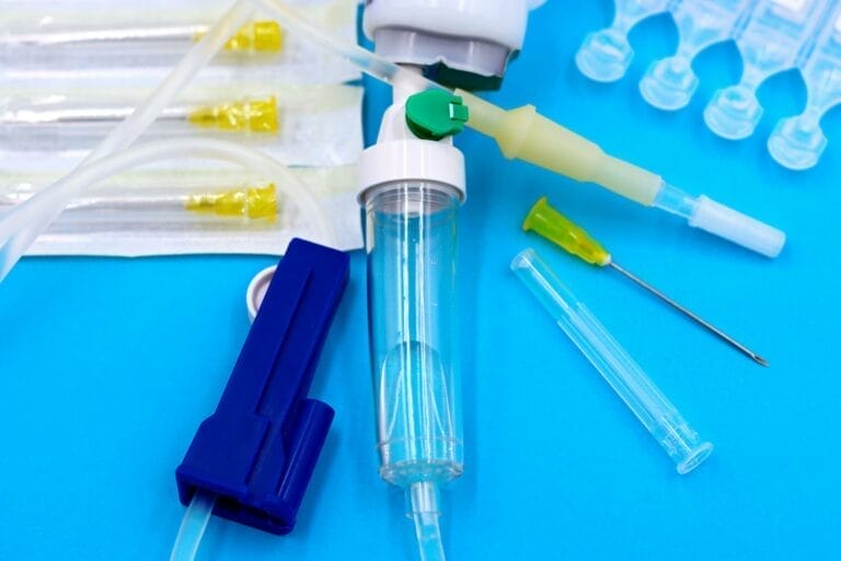 Medical supplies on blue background
